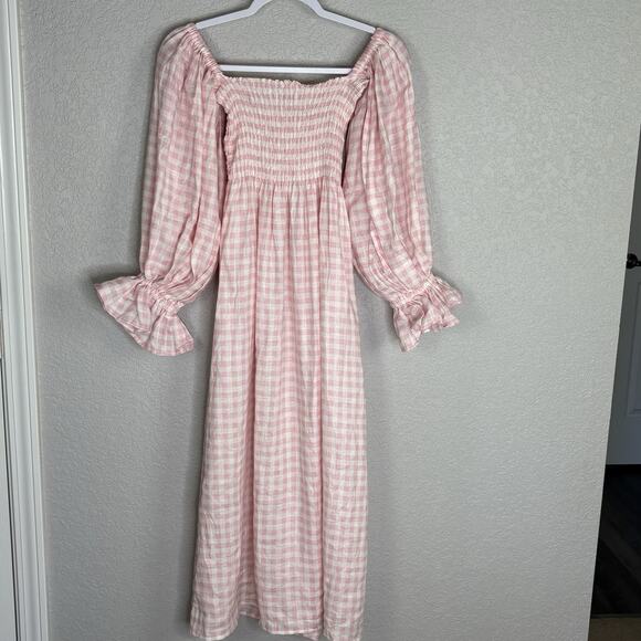 Sleeper Pink Gingham Off-Shoulder Midi Dress - Picture 6 of 11